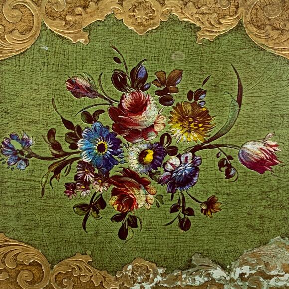 Mita Hand Decorated Florentine Serving Tray Flowers Made in Italy 14x10.5 READ - Picture 7 of 13
